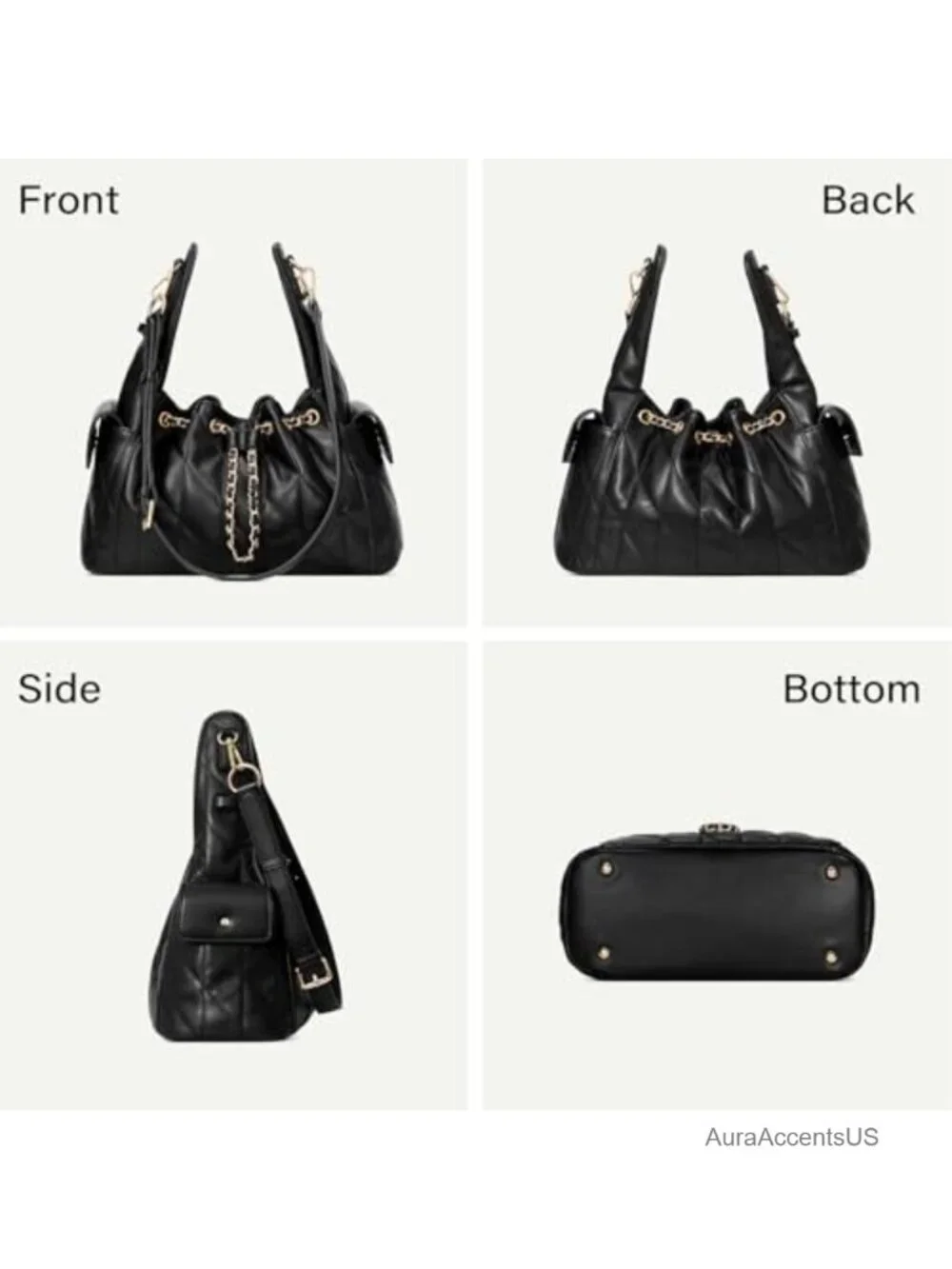 Quilted Vegan Leather Hobo Bag with Adjustable Strap